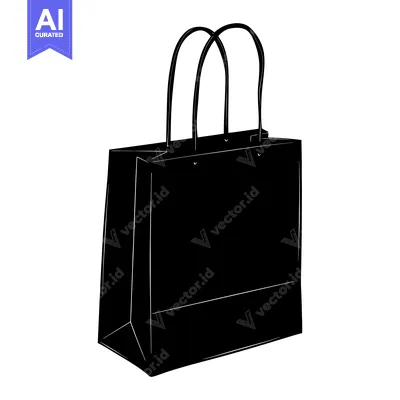 Aset premium populer: Black and White Silhouette of a Paper Shopping Bag with Handles