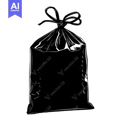 Popular premium asset: A black and white drawing of a plastic bag with a knotted ribbon