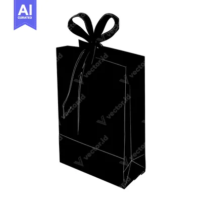 Aset desain premium: A Black and White Silhouette of a Gift Bag with a Bow