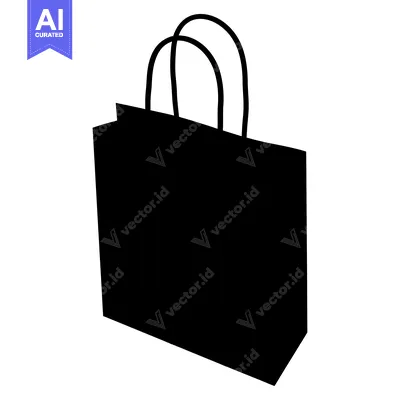Aset desain premium: Black and White Silhouette of a Paper Bag with Handles