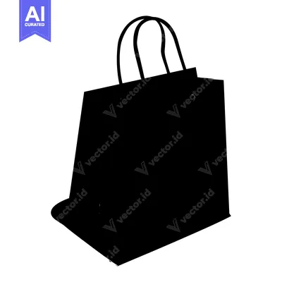 Aset desain premium: Black Silhouette of a Paper Shopping Bag with Handles