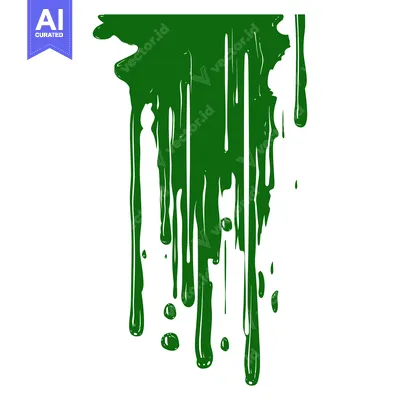 Aset premium populer: Green paint dripping down isolated on white background.