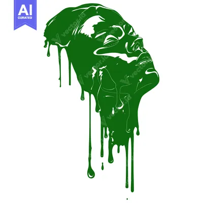 Aset premium populer: Melting Green Face Abstract Art.