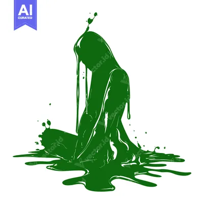Aset desain premium: Abstract Green Liquid Sculpture of a Person Sitting.