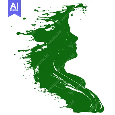 Popular premium asset: Green Paint Splash Silhouette of a Womans Profile.