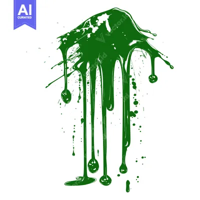 Aset desain premium: Green Paint Splatter Dripping Abstract Art.