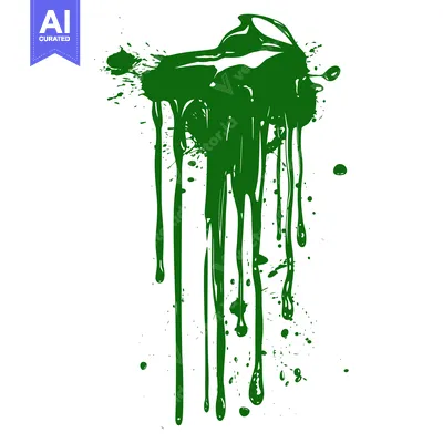 Premium design asset: Green paint splatter dripping effect isolated on white background.