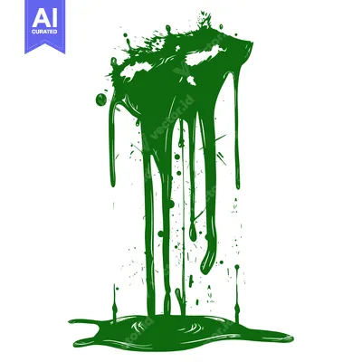 Aset desain premium: Green paint splash and drip abstract art.