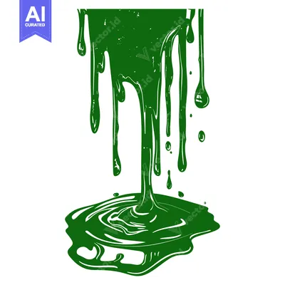 Aset premium populer: Green paint dripping and pooling on a white background.