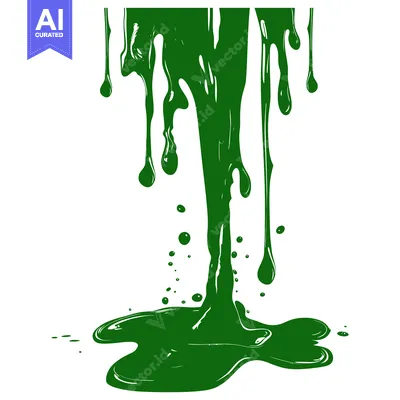 Aset desain premium: Green paint dripping and splashing on a white background.