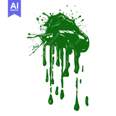 Green Paint Splatter Dripping Liquid Abstract Art.