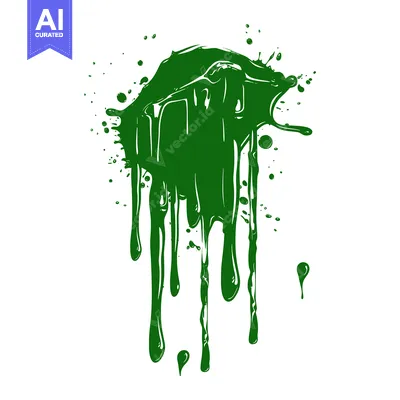 Green Paint Splatter Dripping Liquid Abstract Art.