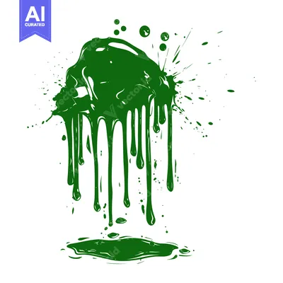 Aset desain premium: Green paint splash and drips on white background.