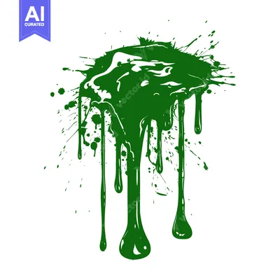 Aset premium populer: Green paint splatter with drips and splashes.
