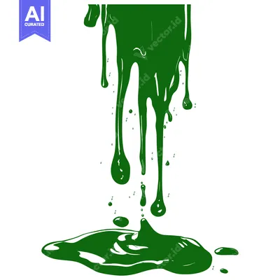 Aset desain premium: Green paint dripping and splashing on a white background.