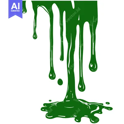 Aset desain premium: Green paint dripping and splattering on a white background.