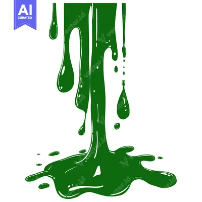 Aset desain premium: Green paint dripping and splashing on a white background.