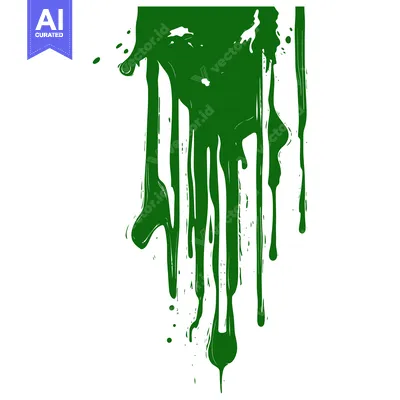 Green paint drips on white background.