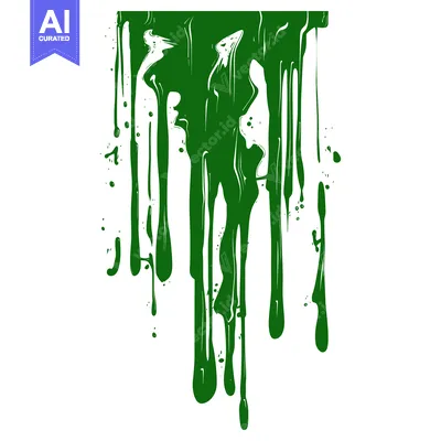 Aset desain premium: Green paint dripping down on a white background.