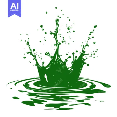 Aset premium populer: Green liquid splash crown shape with ripples.
