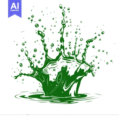 Vibrant Green Liquid Splash with Droplets and Ripples.
