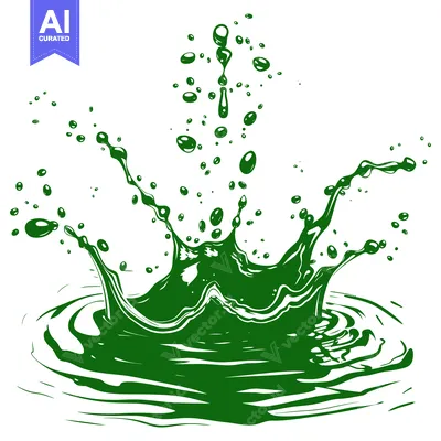 Vibrant Green Liquid Splash with Droplets and Ripples.