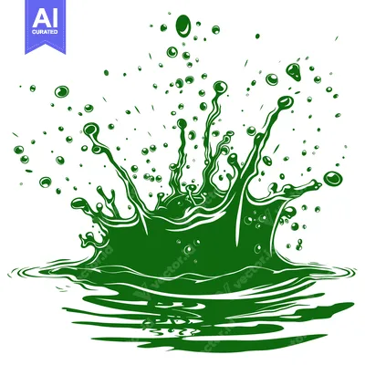 Vibrant Green Liquid Splash with Droplets and Ripples.