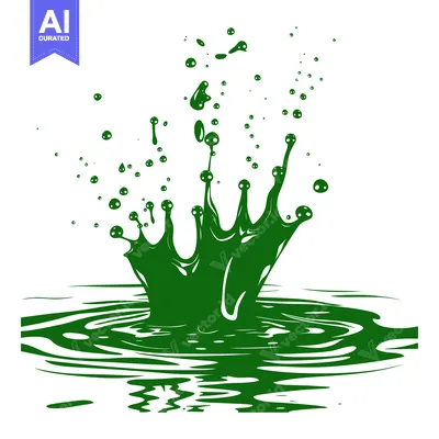 Aset desain premium: Green liquid splash crown shape with ripples.