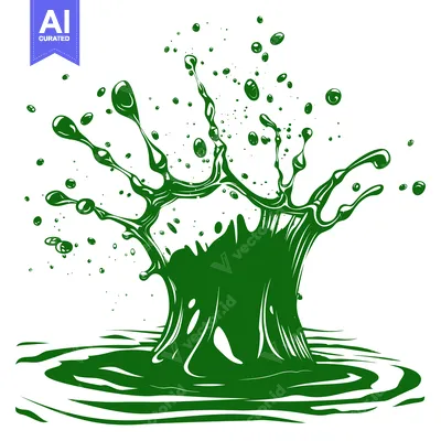 Premium design asset: Green liquid splash explosion with droplets and ripples.
