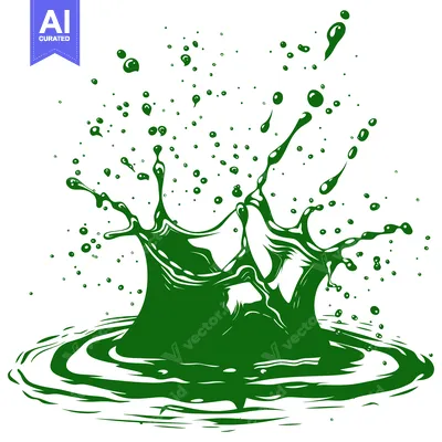 Vibrant Green Liquid Splash with Droplets and Ripples.