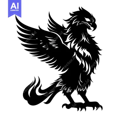 Aset premium populer: Black and White Silhouette of a Mythical Bird with Spread Wings