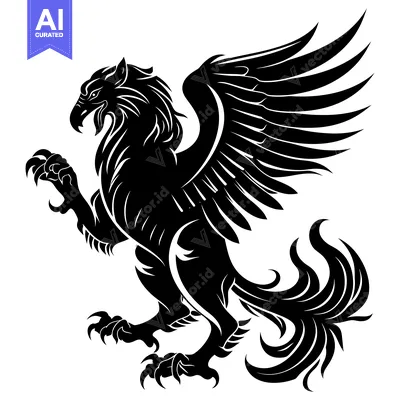 Popular premium asset: Black and White Silhouette of a Winged Lion-Like Creature with Claws