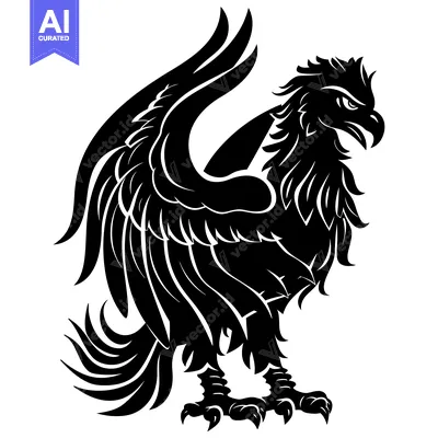 Aset premium populer: A Black and White Stylized Illustration of a Bird of Prey with Spread