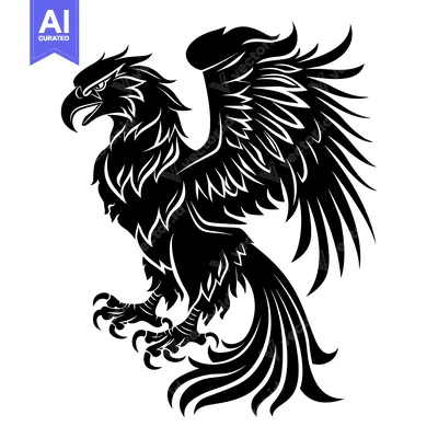 Premium design asset: Stylized Black and White Eagle with Spread Wings