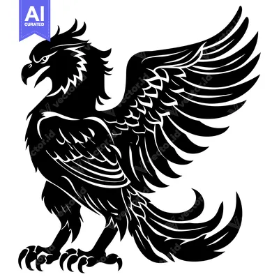 Aset desain premium: Black and White Stylized Eagle with Spread Wings