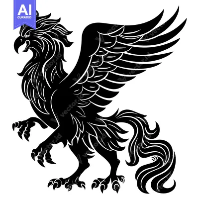 Popular premium asset: Black and White Stylized Griffin with Spread Wings