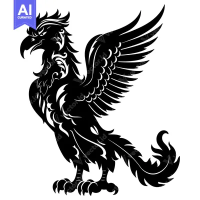 Aset premium populer: Black and White Stylized Illustration of a Mythical Bird with Wings Sp