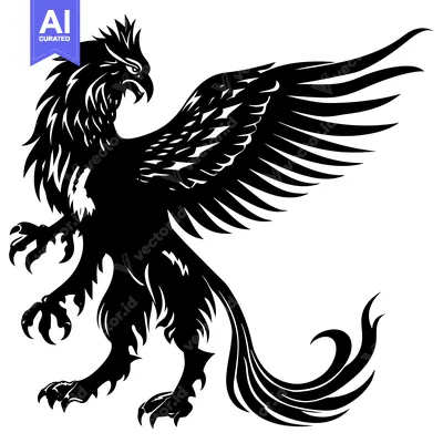 Premium design asset: Black and White Silhouette of a Griffon with Wings Spread