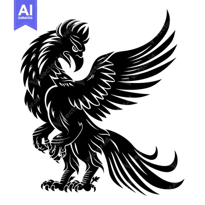 Aset premium populer: Black and White Stylized Griffin with Spread Wings