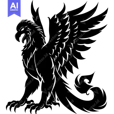 Aset premium populer: Black and White Silhouette of a Winged Lion with a Long Tail