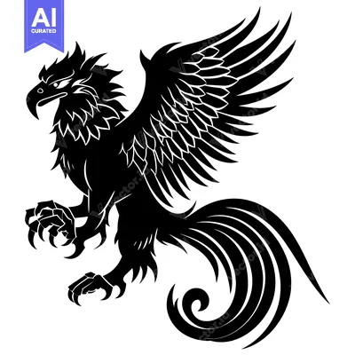 Aset premium populer: Black and White Stylized Illustration of a Mythical Griffin with Sprea