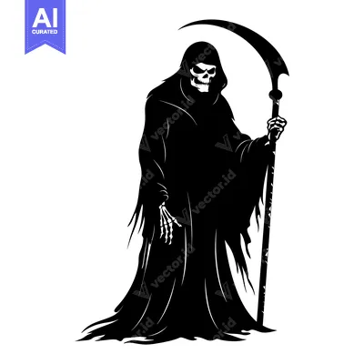 Aset premium populer: Black and White Silhouette of the Grim Reaper with a Scythe