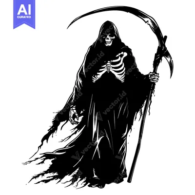 Aset premium populer: Grim Reaper with Scythe and Exposed Skeleton