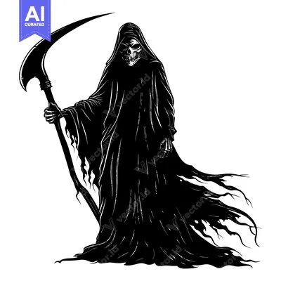 Aset desain premium: Grim Reaper Silhouette Holding a Scythe