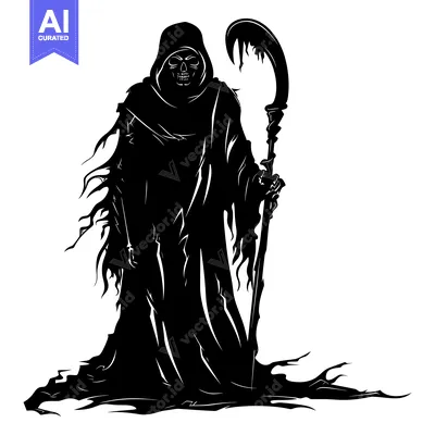 Aset premium populer: Grim Reaper Silhouette with Scythe and Hooded Robe