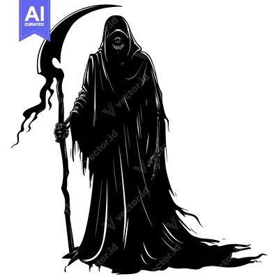 Aset premium populer: Grim Reaper Silhouette Holding a Scythe