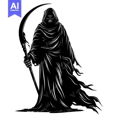 Aset desain premium: Grim Reaper Silhouette Holding a Scythe