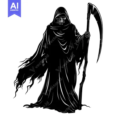 Aset premium populer: Silhouette of the Grim Reaper Holding a Scythe