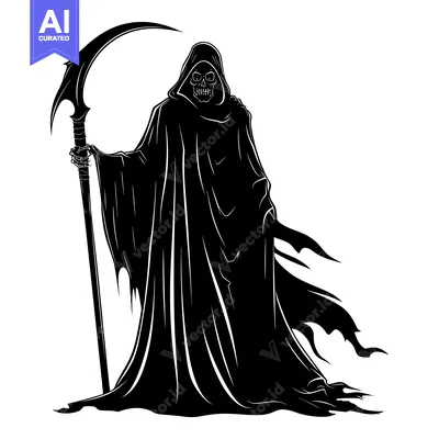 Aset desain premium: Grim Reaper Silhouette with Scythe and Hood