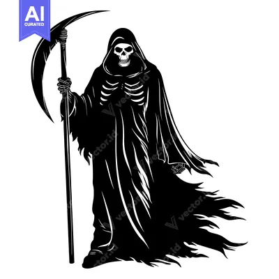 Premium design asset: Grim Reaper Silhouette with Scythe and Flowing Robe